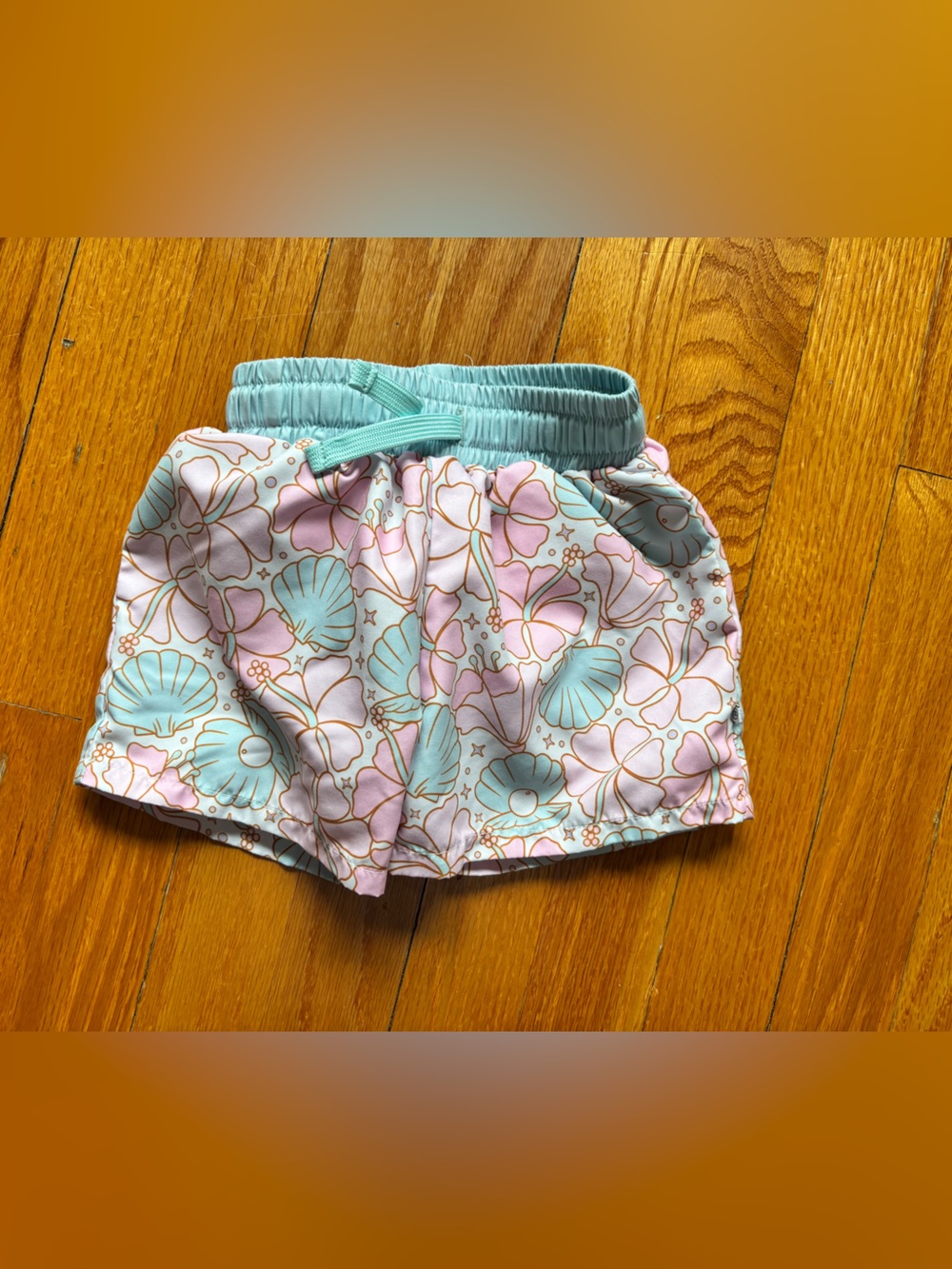 Girls Floral Seashell Swim Shorts - Pink & Aqua